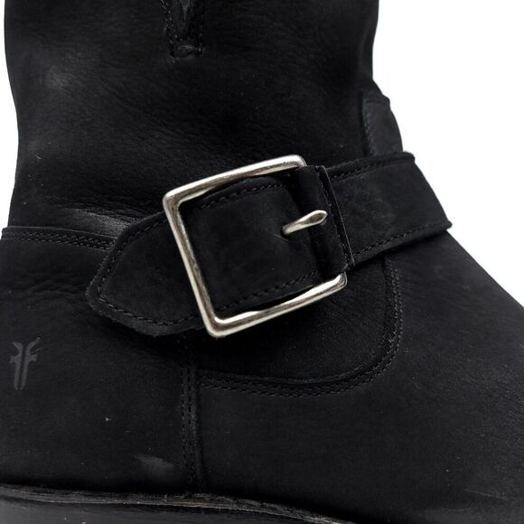 Frye Boots Natalie Short Engineer Boot Black Nubuck Leather Ankle Riding Booties - Picture 9 of 11